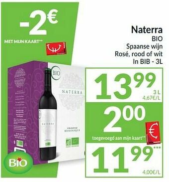 Intermarché Naterra bio spaanse wijn rosé rood of wit aanbieding