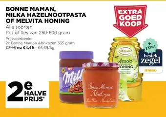 Bonne Maman, Milka Hazelnootpasta of Melvita Honing
