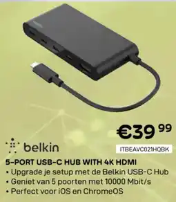 CompuDeals Belkin 5 Port USB-C Hub with 4K HDMI aanbieding