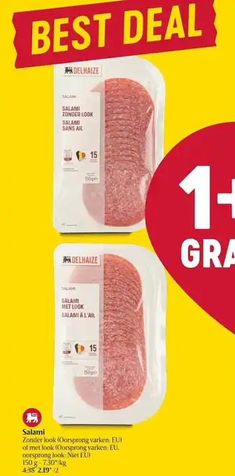 Delhaize Salami 150g aanbieding