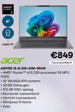 CompuDeals Acer aspire 16 AI A16-61M-R6H9 aanbieding