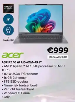 CompuDeals Acer aspire 16 AI A16-61M-R7JT aanbieding