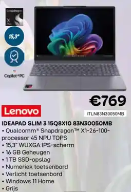 CompuDeals Lenovo ideapad slim 3 15Q8X10 83N30050MB aanbieding