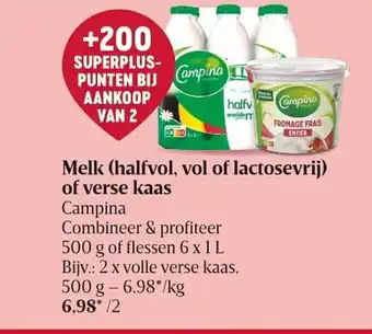 Delhaize Melk (halfvol, vol of lactosevrij) of verse kaas 500g aanbieding