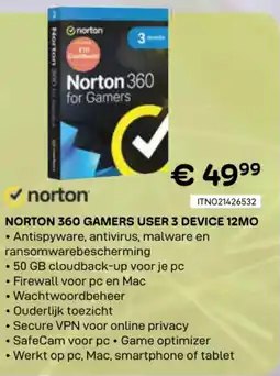 CompuDeals Norton 360 gamers user 3 device 12mo aanbieding