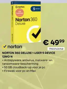 CompuDeals Norton 360 deluxe 1 user 5 device 12mon aanbieding