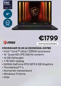 CompuDeals Msi crosshair 16 HX AI D2XWGKG-007BE aanbieding