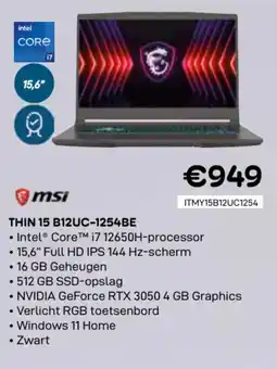 CompuDeals MSI thin 15 B12UC-1254BE aanbieding