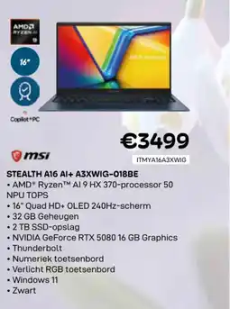 CompuDeals MSI stealth A16 Al+ A3XWIG-018BE aanbieding