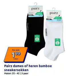 Action Pairz dames of heren bamboe sneakersokken aanbieding