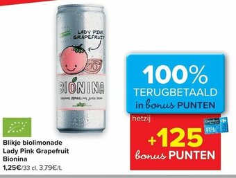 Carrefour Blikje biolimonade Lady Pink Grapefruit Bionina aanbieding