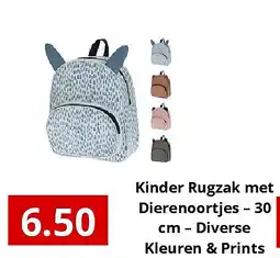 NH Market Kinder Rugzak met Dierenoortjes – 30 cm – Diverse Kleuren & Prints aanbieding