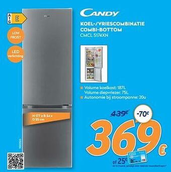 Krëfel Candy koel--vriescombinatie combi-bottom cmcl 5174xn aanbieding