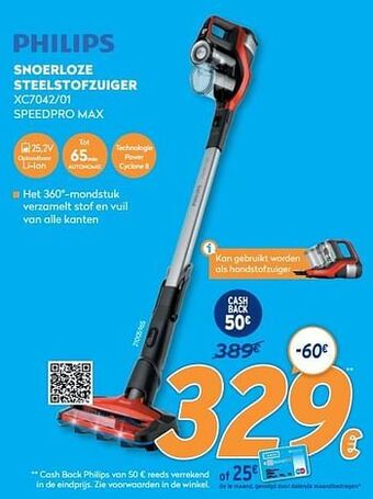 Krëfel Philips snoerloze steelstofzuiger xc7042-01 speedpro max aanbieding