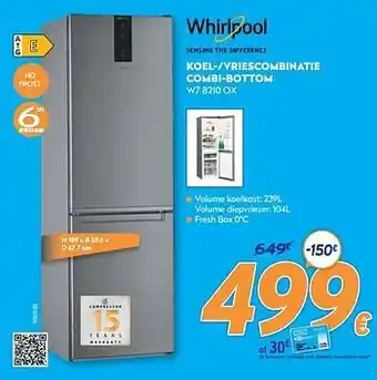 Krëfel Whirlpool koel-vriescombinatie combi-bottom w7 8210 ox 6th sense aanbieding
