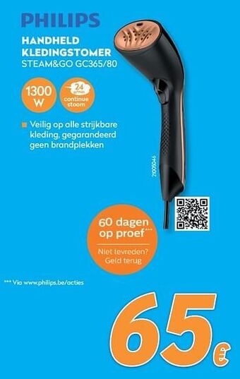 Krëfel Philips handheld kledingstomer steam+go gc365-80 aanbieding