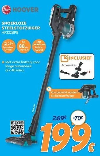 Hoover snoerloze steelstofzuiger hf222bpe