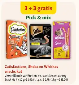 Maxi Zoo Catisfactions, Sheba en Whiskas snacks kat aanbieding