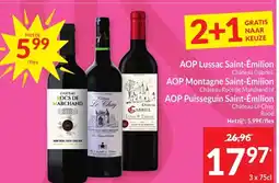 Intermarché AOP Lussac Saint-Émilion, AOP Montagne Saint-Émilion , AOP Puisseguin Saint-Émilion aanbieding