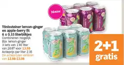 Albert Heijn Tonissteiner lemon-ginger en apple-berry fit 6 x 0.33 literblikjes aanbieding