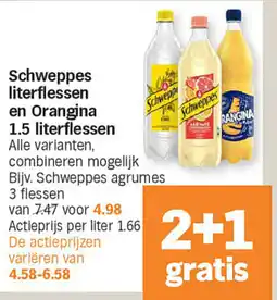 Albert Heijn Schweppes literflessen en Orangina 1.5 literflessen aanbieding
