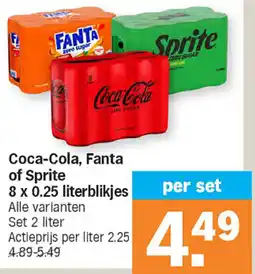 Albert Heijn Coca-Cola, Fanta of Sprite 8 x 0.25 literblikjes aanbieding