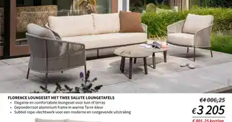 Florence loungeset met twee salute loungetafels
