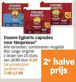 Albert Heijn Douwe Egberts capsules voor Nespresso aanbieding