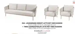 Horta Eva - loungebank driezit latte met vier kussens + twee loungestoelen latte met twee kussens aanbieding