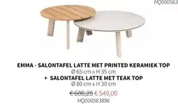 Horta Emma - salontafel latte met printed keramiek top + salontafel latte met teak top aanbieding