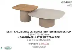 Horta Demi - salontafel latte met printed keramiek top + salontafel latte met teak top aanbieding
