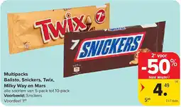 Carrefour Multipacks Balisto, Snickers, Twix, Milky Way en Mars aanbieding