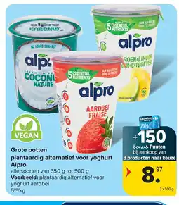 Carrefour Grote potten plantaardig alternatief voor yoghurt Alpro aanbieding