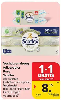 Carrefour Vochtig en droog toiletpapier Pure Scottex aanbieding
