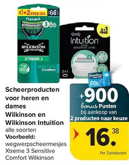 Carrefour Scheerproducten voor heren en dames Wilkinson en Wilkinson Intuition aanbieding