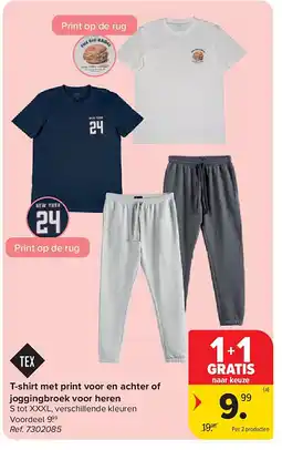 Carrefour T-shirt met print voor en achter of joggingbroek voor heren aanbieding