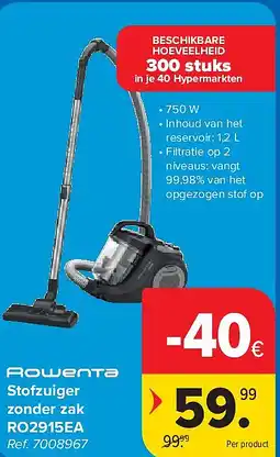 Carrefour Stofzuiger zonder zak RO2915EA aanbieding