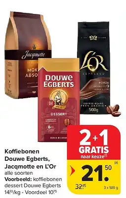Carrefour Koffiebonen Douwe Egberts, Jacqmotte en L’Or aanbieding