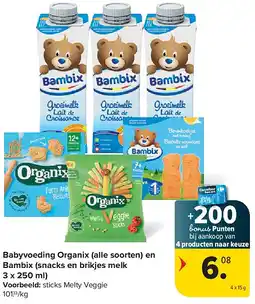 Carrefour Babyvoeding Organix (alle soorten) en Bambix (snacks en brikjes melk 3 x 250 ml) aanbieding