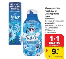 Carrefour Wasverzachter Fresh Air en Unstoppables Lenor aanbieding