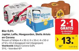 Carrefour Bier 0,0% Jupiler, Leffe, Hoegaarden, Stella Artois en Corona aanbieding