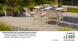Horta Manolo eettafel met stapelbare barista stoelen aanbieding