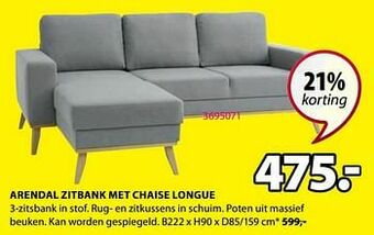 Jysk Arendal zitbank met chaise longue aanbieding