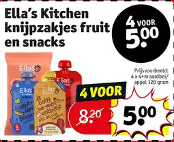 Kruidvat Ella’s Kitchen knijpzakjes fruit en snacks aanbieding