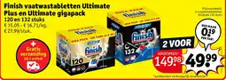 Kruidvat Finish vaatwastabletten Ultimate Plus en Ultimate gigapack aanbieding
