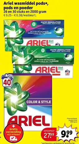Kruidvat Ariel wasmiddel pods+, pods en poeder aanbieding