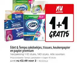 Jumbo Edet & tempo zakdoekjes tissues, keukenpapier en papier premium aanbieding