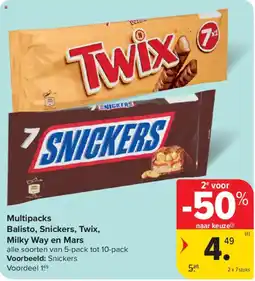 Carrefour Market Multipacks balisto, snickers, twix, milky way en mars aanbieding