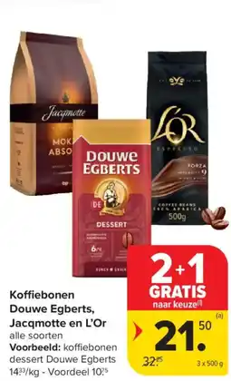Carrefour Market Koffiebonen douwe egberts, jacqmotte en l'or aanbieding