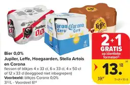 Carrefour Market Bier 0,0% jupiler, leffe, hoegaarden, stella artois en corona aanbieding